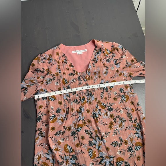 Veronica Beard Women’s Blouse Mauve Pink Floral Pin Tuck Beading - Picture 4 of 7